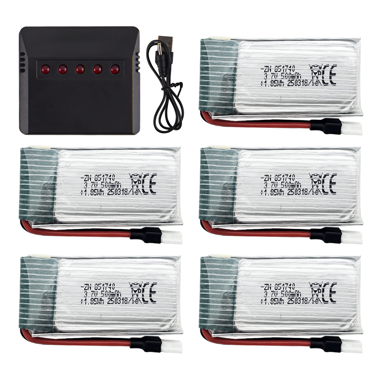 Drone Battery Bag - 5Pcs 3.7V 500mAh LiPo Batteries with