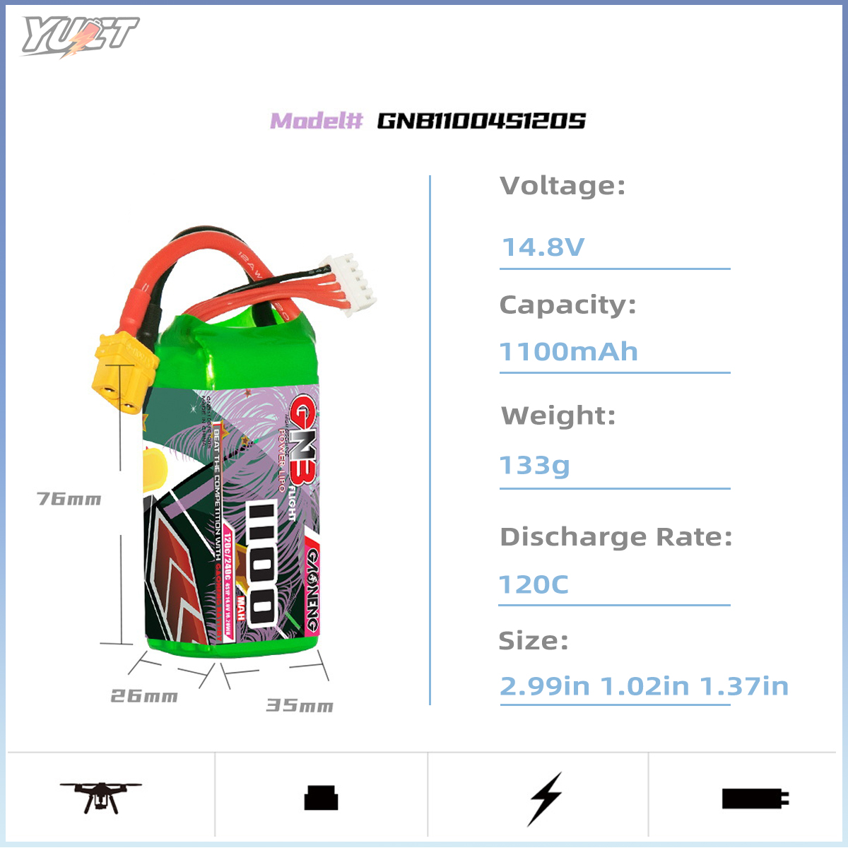 YUCT GNB 6S LiPo Battery 22.2V - Drone Battery 4S ulasan dan harga