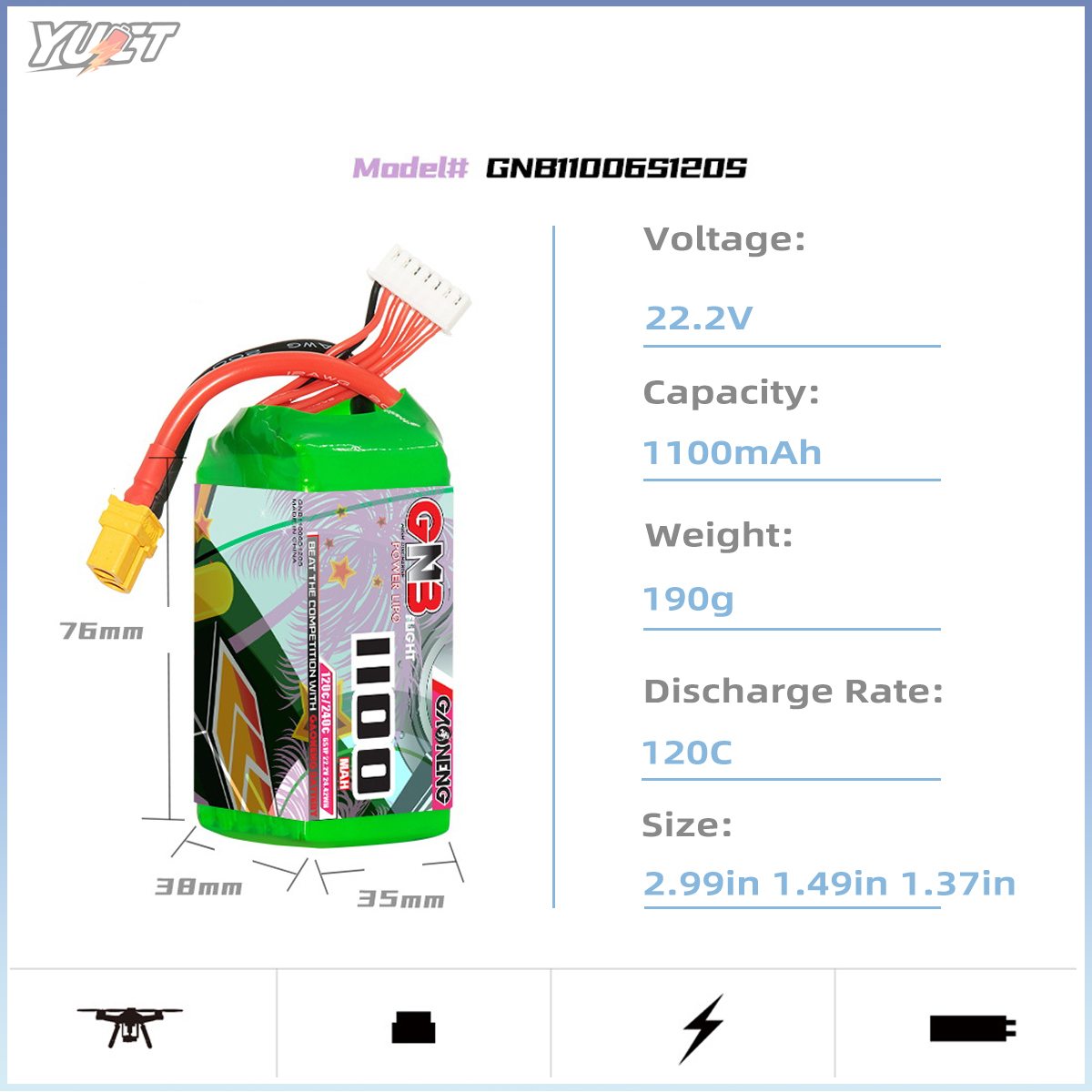 YUCT GNB 6S LiPo Battery 22.2V - Drone Battery 4S ulasan dan harga