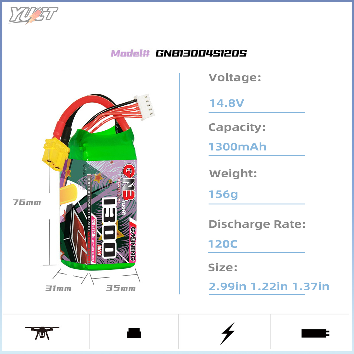 YUCT GNB 6S LiPo Battery 22.2V - Drone Battery 4S ulasan dan harga