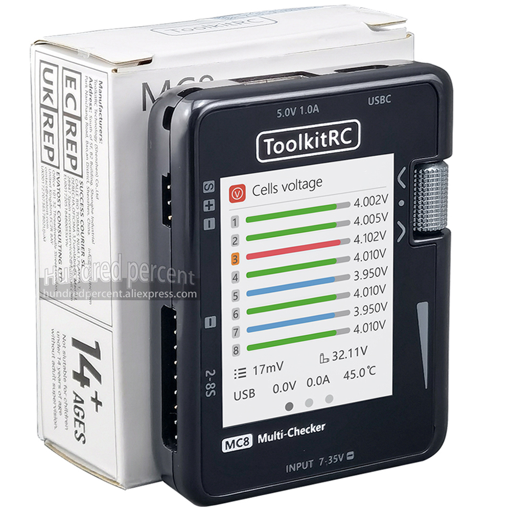 ToolkitRC MC8 Mini Size Cell c - Drone Battery Voltage Checker ulasan dan harga
